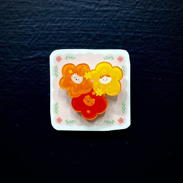 3 Flower Cats Acrylic Pin