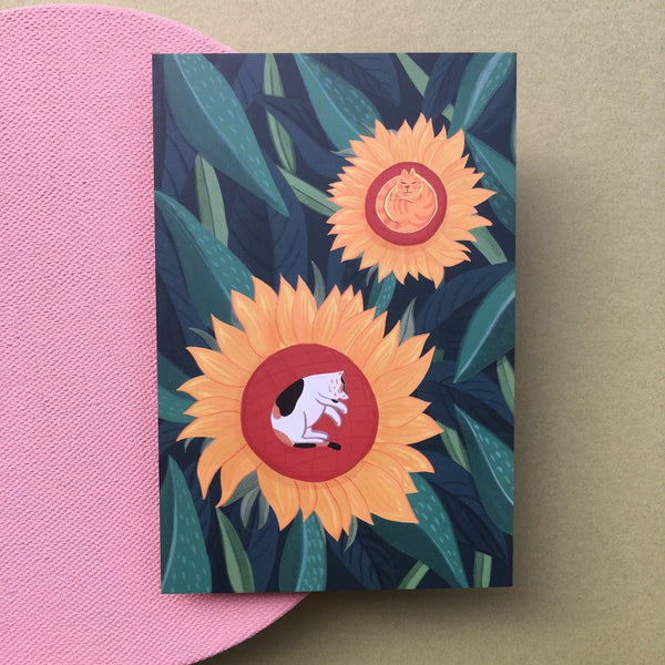 Sunflower Cats Postcard - Bunga dan Bintang
